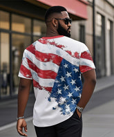 Men's Plus Size Independence Day American Flag Print Henley Collar Button Short Sleeve Tee